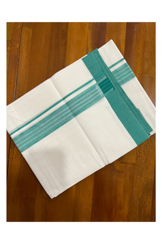 Pure White Kerala Cotton Double Mundu with Green Border (South Indian Dhoti)