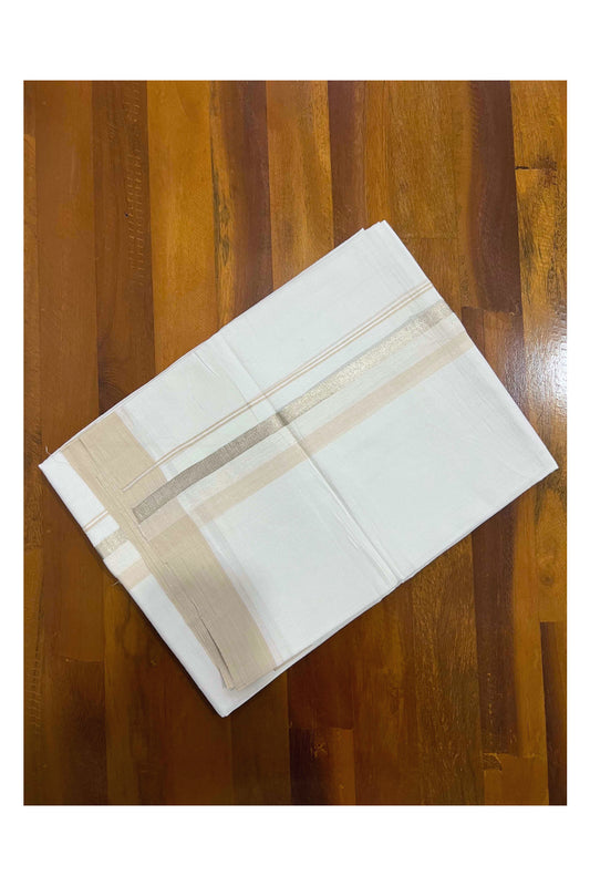 Pure White Cotton Mundu with Sandal and Silver Kara (South Indian Dhoti)