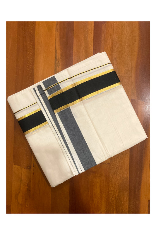 Pure Cotton Double Mundu with Black and Kasavu Border (South Indian Dhoti)