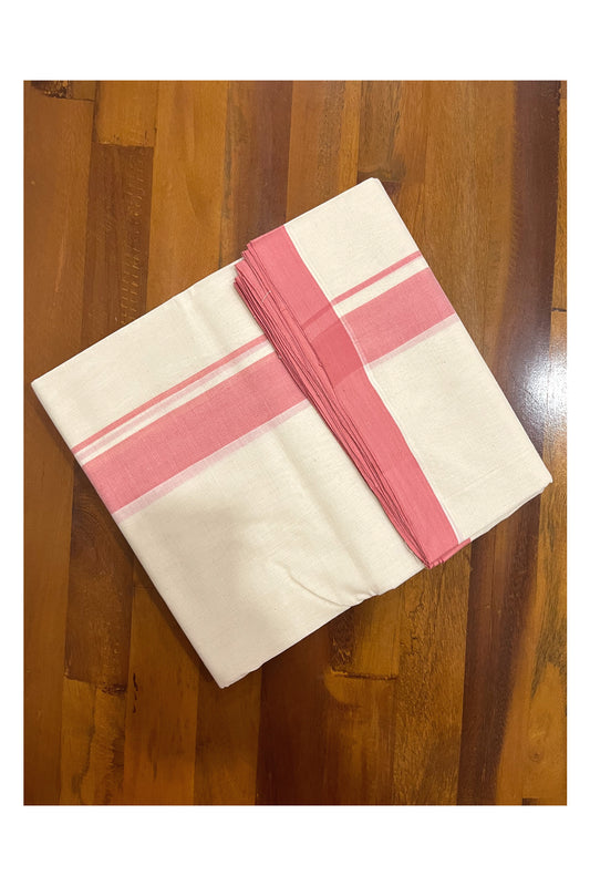 Southloom Premium Handloom Double Mundu with Pink Border