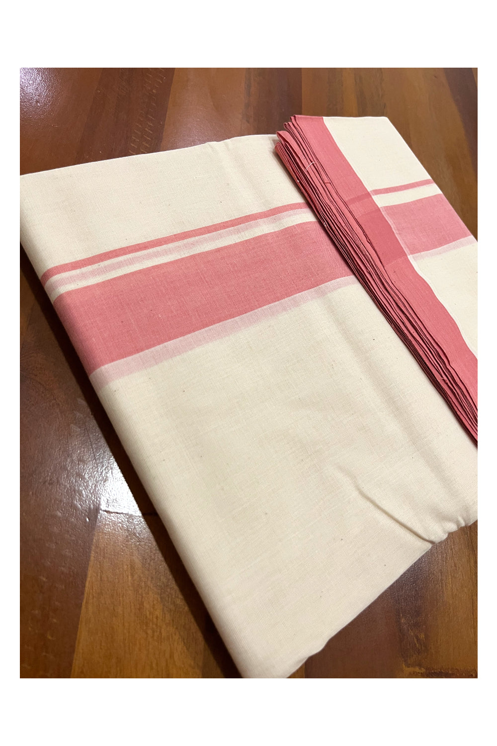 Southloom Premium Handloom Double Mundu with Pink Border