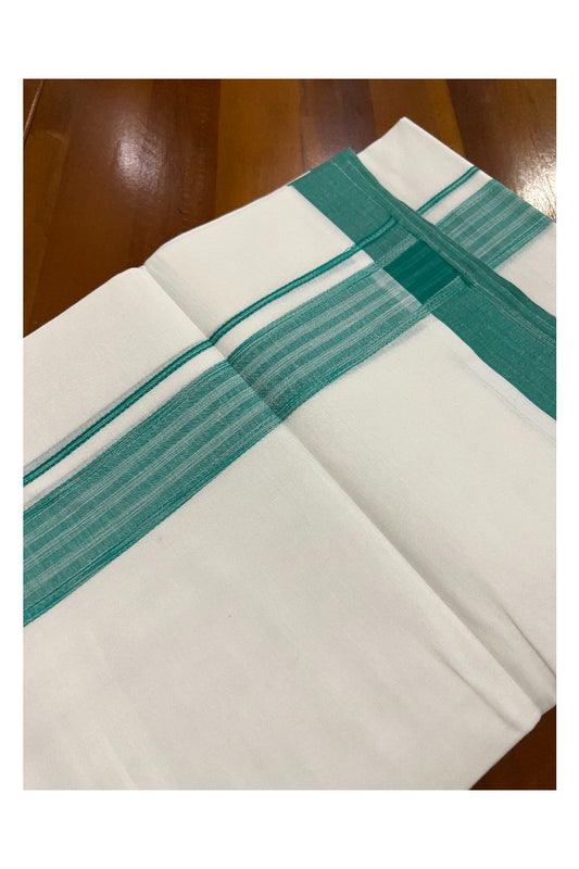 Pure White Kerala Cotton Double Mundu with Green Border (South Indian Dhoti)