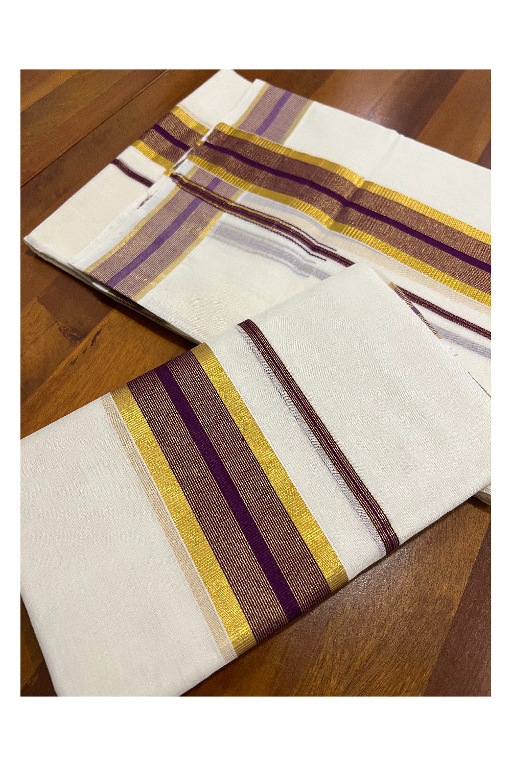 Southloom Premium Handloom Set Mundu with Kasavu and Purple Border 2.80 Mtrs