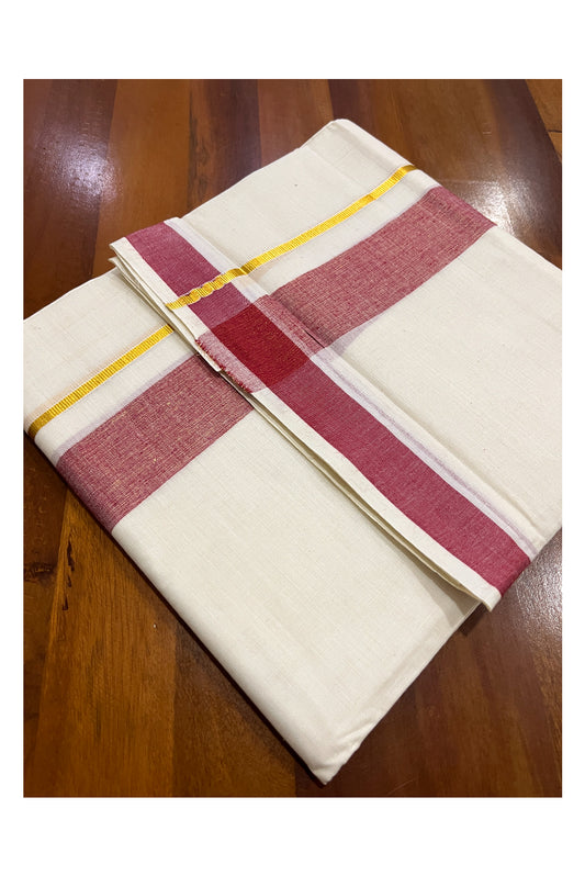 Pure Cotton Double Mundu with Kasavu Red Kara (South Indian Dhoti)