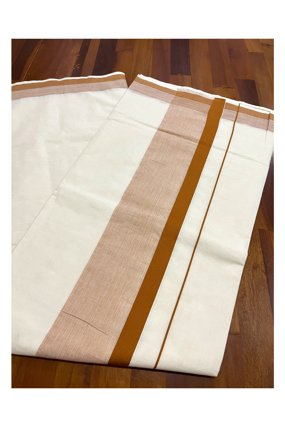 Pure Cotton Off White Kerala Saree with Brown Shaded Border