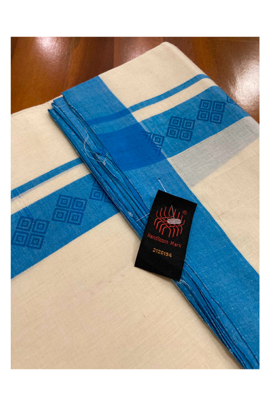 Southloom Balaramapuram Handloom Mundu with Blue Block Printed Border