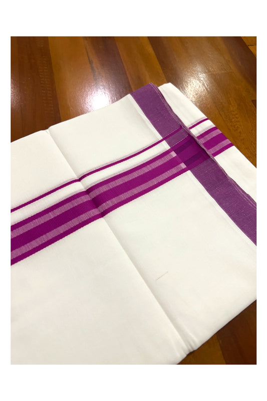 Pure White Cotton Double Mundu with Magenta Line Border (South Indian Dhoti)