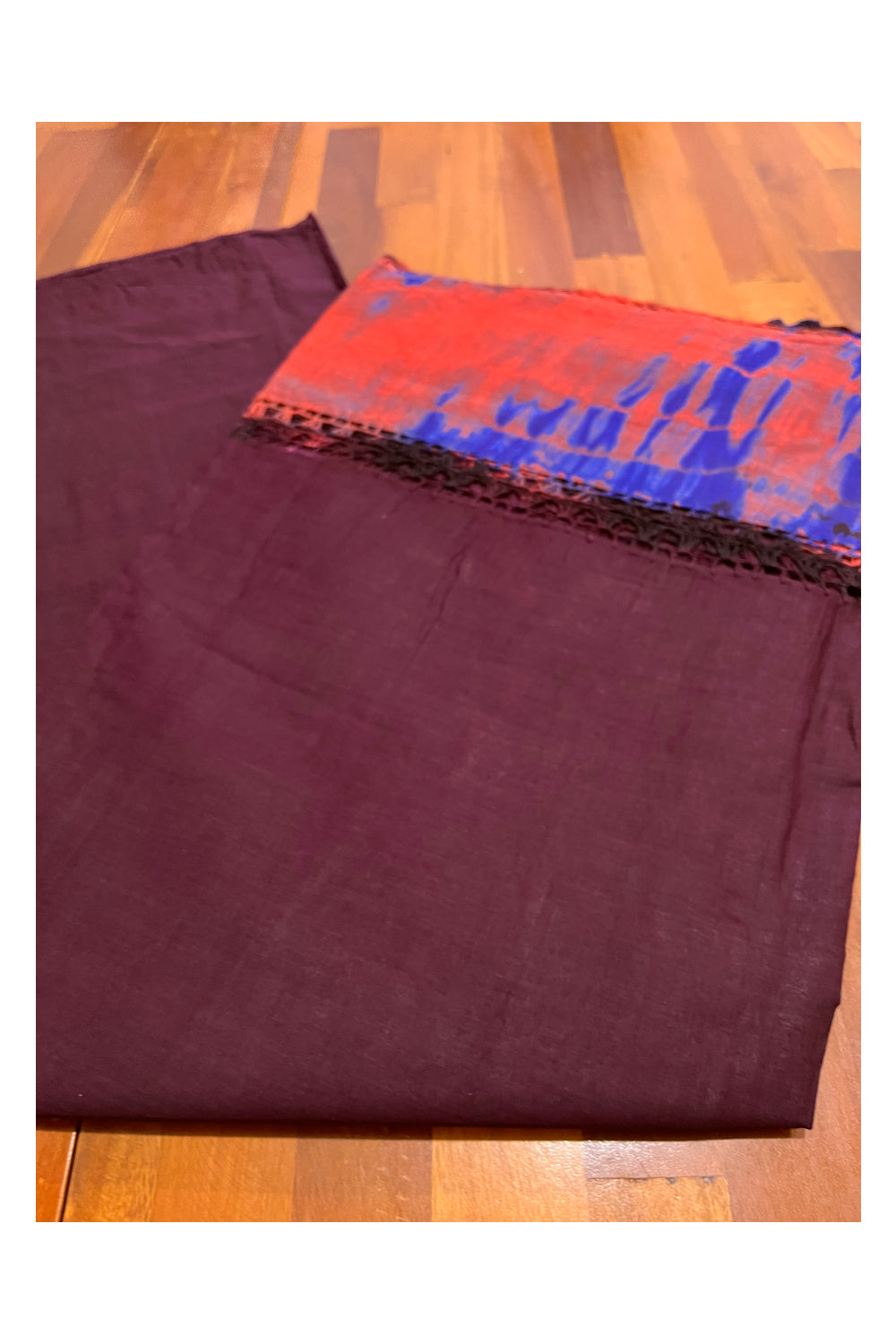 Southloom Pure Cotton Purple Saree with Designer Orange Crochet works on Border