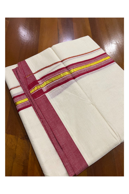 Pure Cotton Off White Double Mundu with Red and Kasavu Border (South Indian Dhoti)