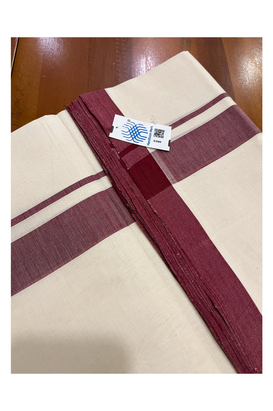 Southloom Premium Unakkupaavu Handloom Mundu with Maroon Border (South Indian Kerala Dhoti)