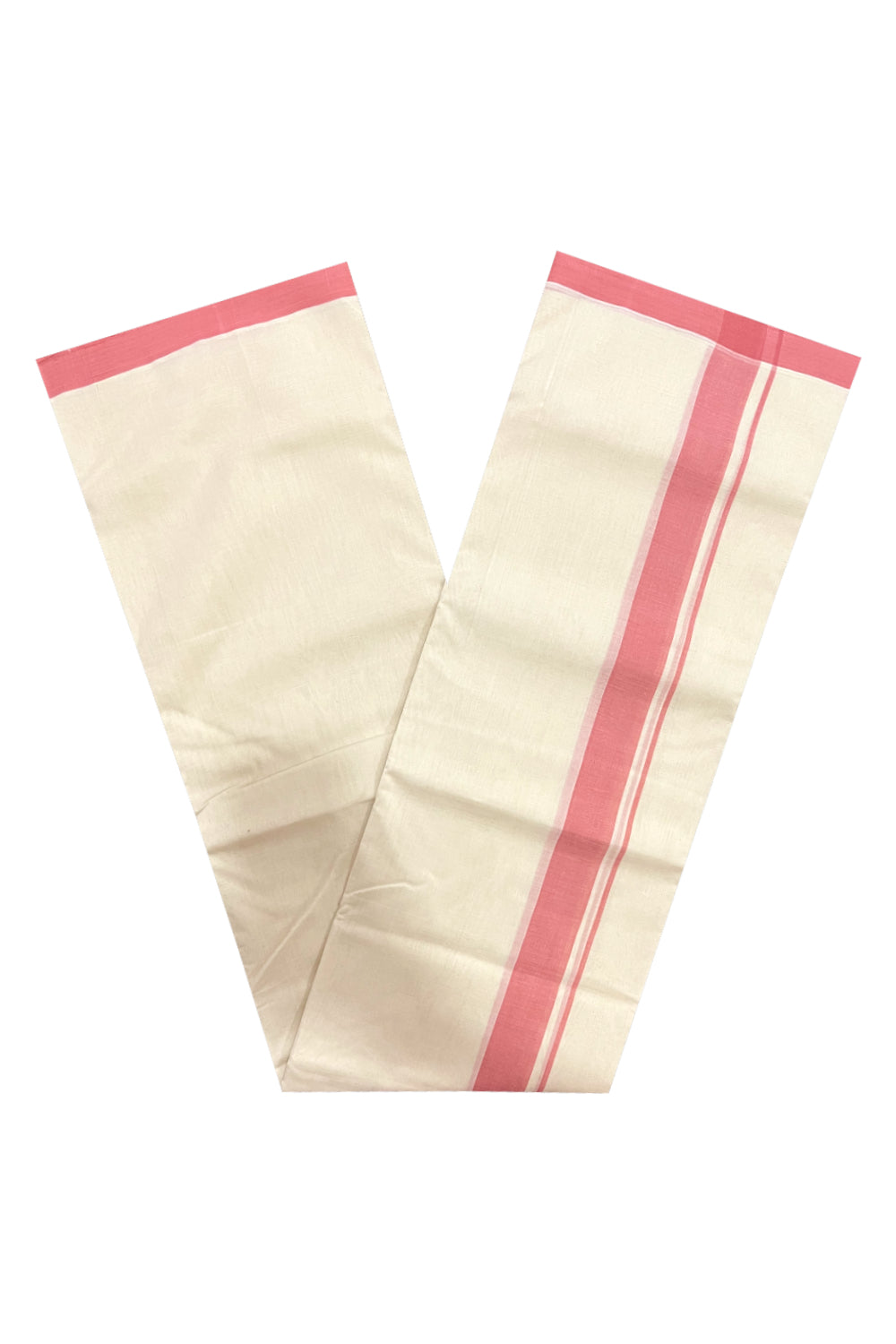 Southloom Premium Handloom Double Mundu with Pink Border