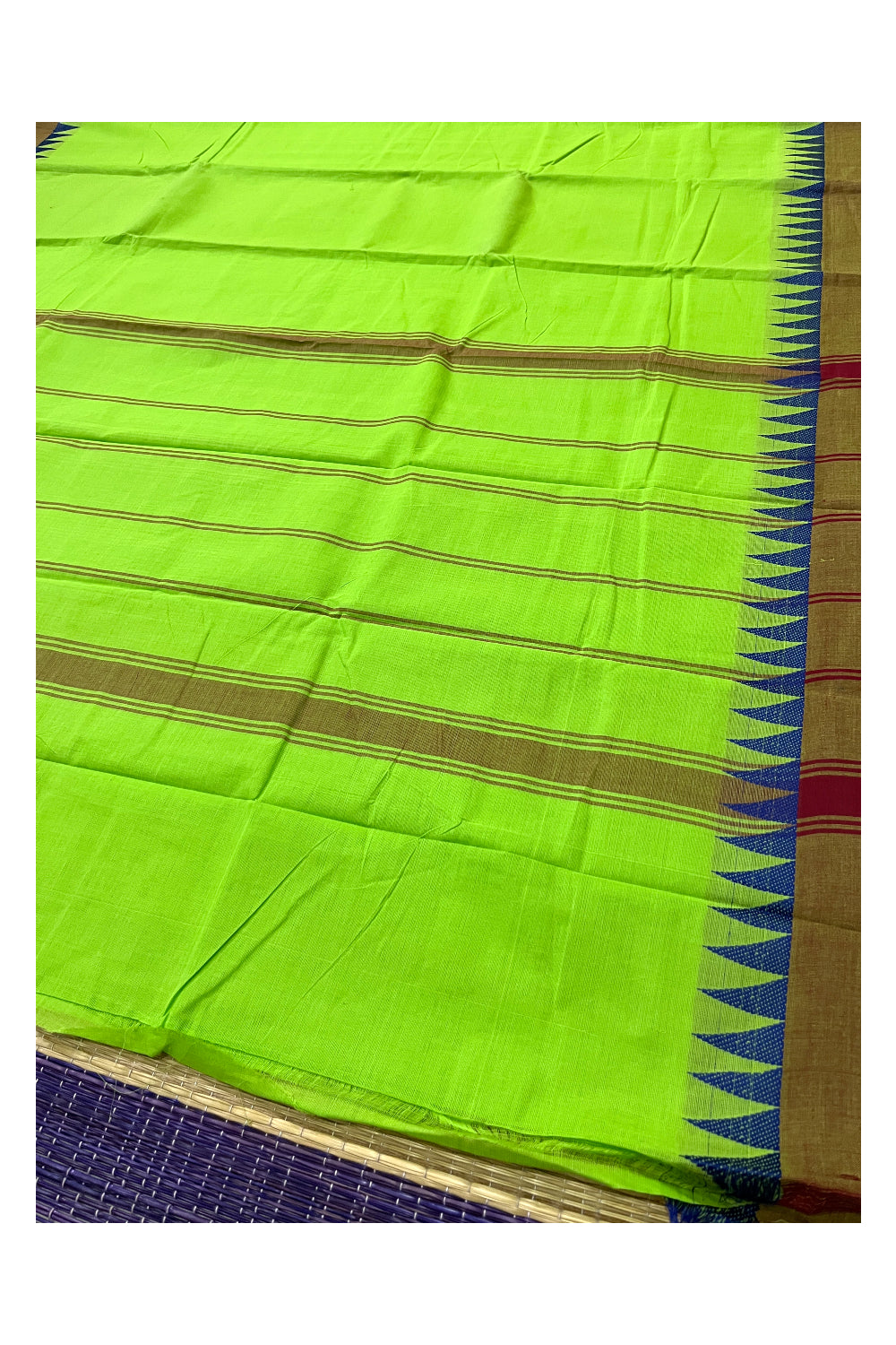 Pure Cotton Green Saree with Woven Temple Border