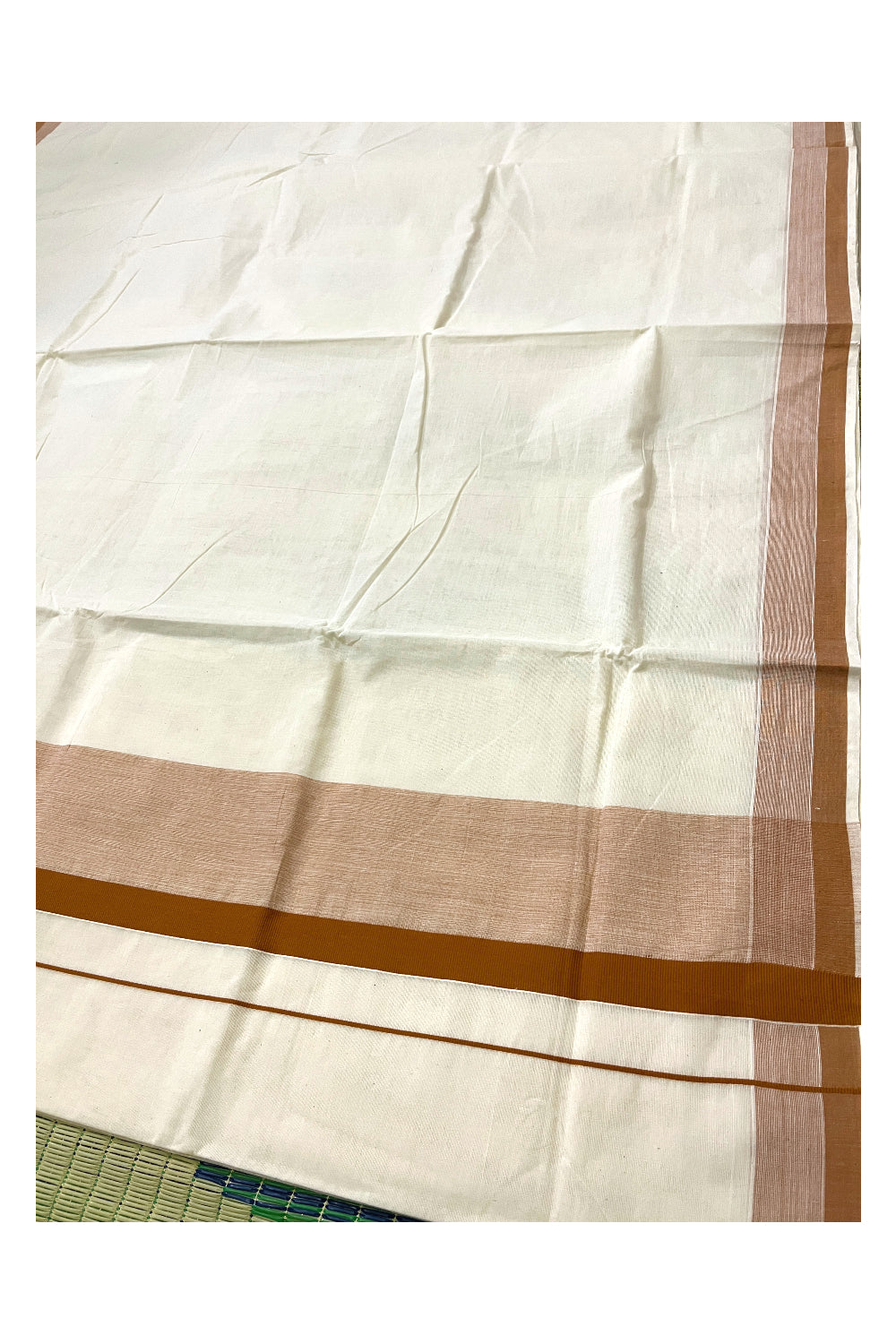 Pure Cotton Off White Kerala Saree with Brown Shaded Border