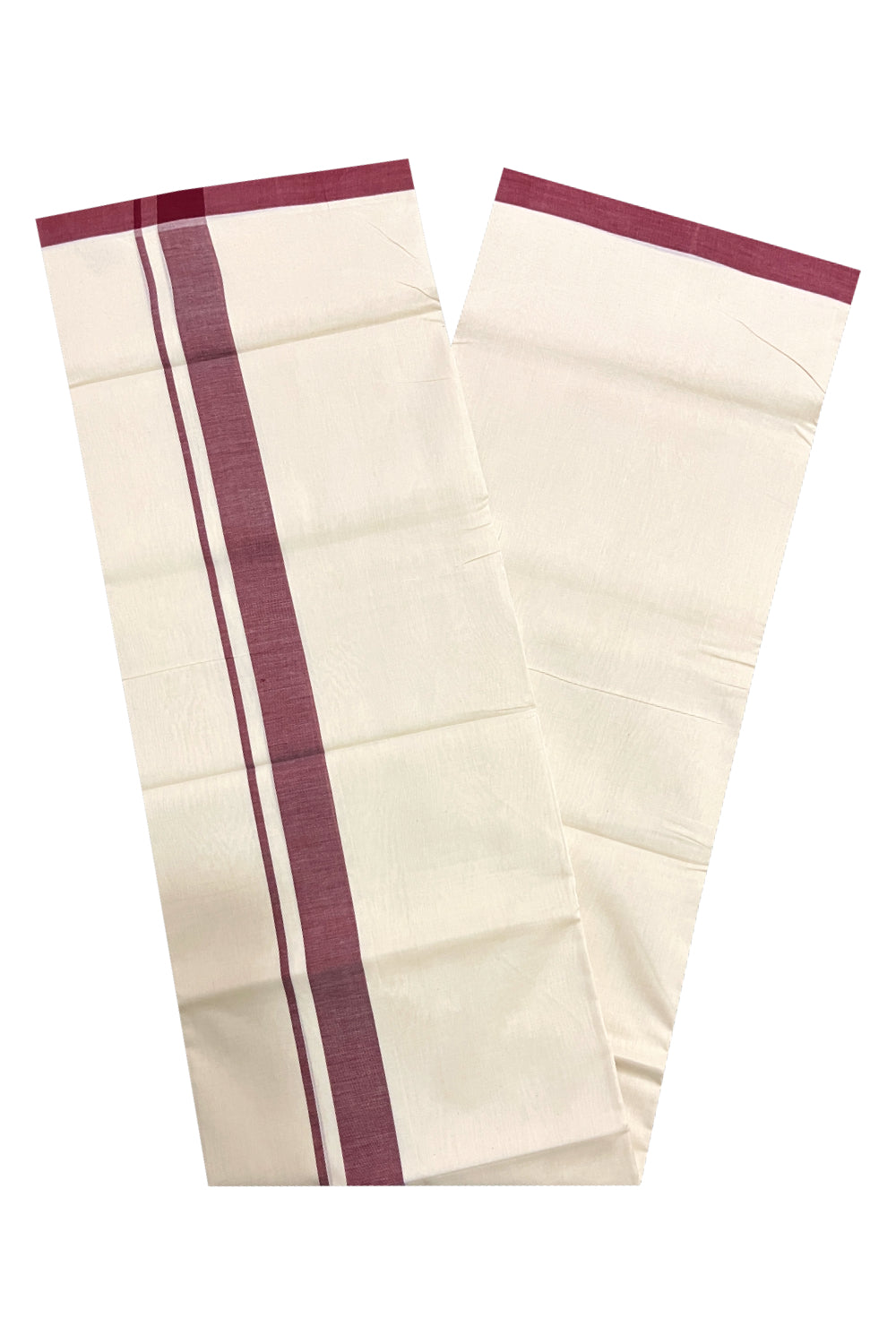 Southloom Premium Unakkupaavu Handloom Mundu with Maroon Border (South Indian Kerala Dhoti)