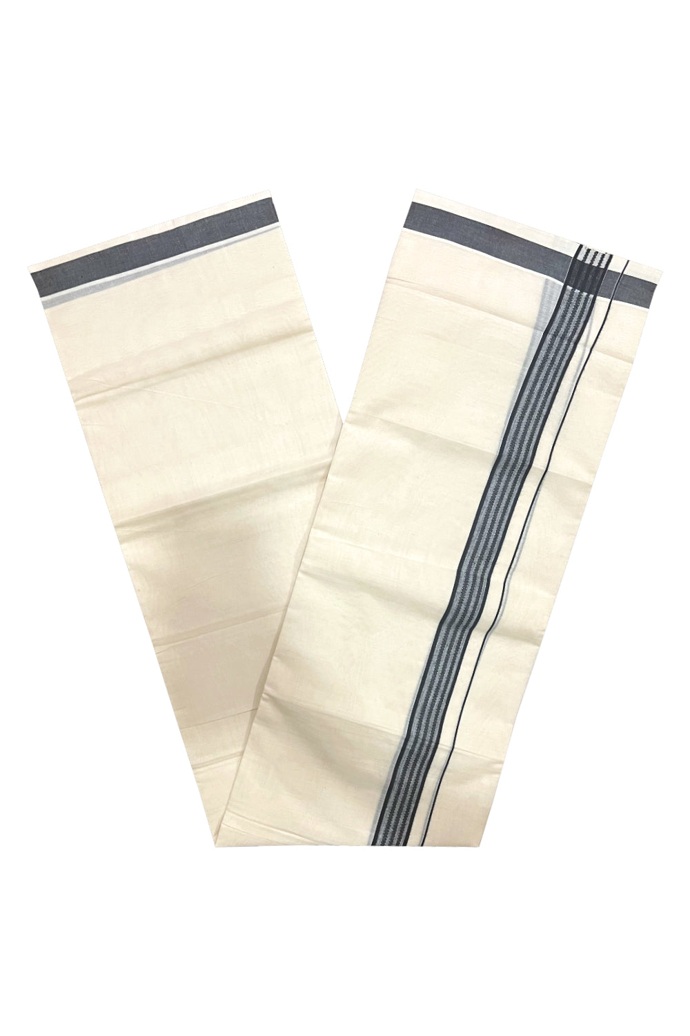 Pure Cotton Off White Double Mundu with Black Border (South Indian Dhoti)