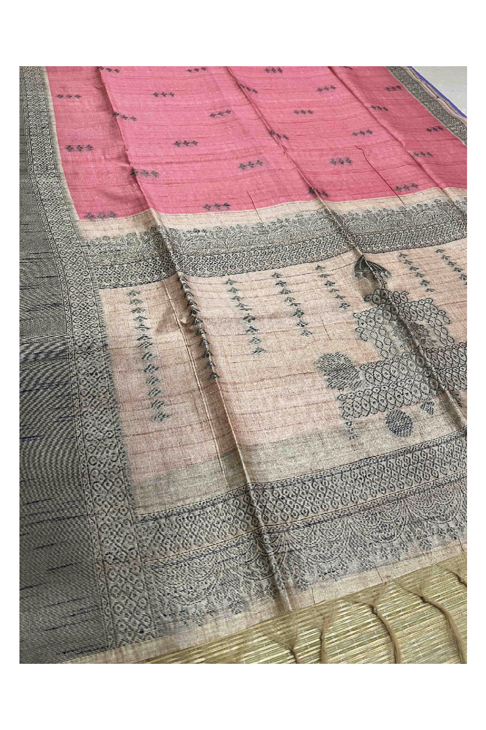 Southloom Pink Semi Tussar Butta Works Saree with Designer Border