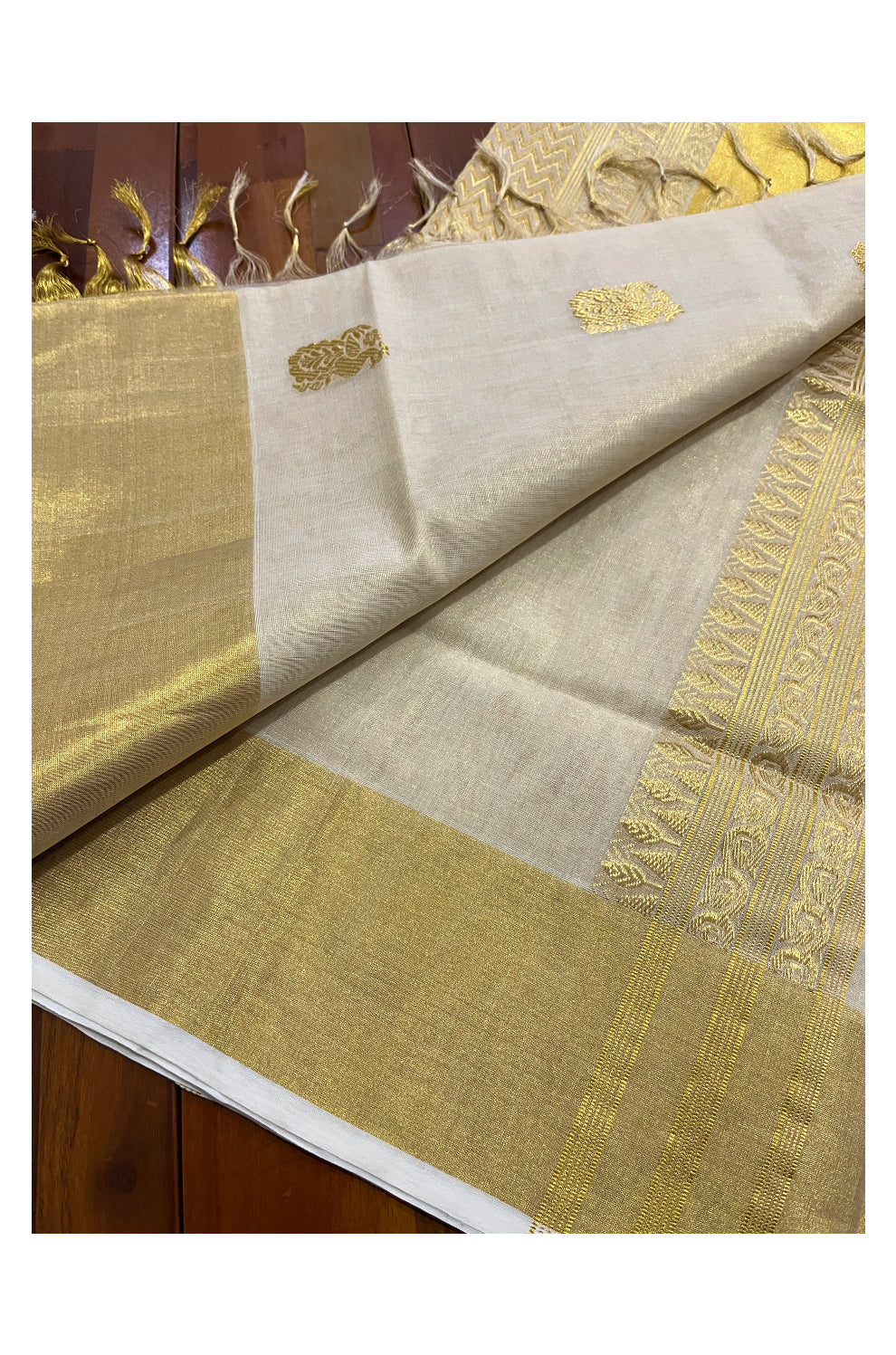 Southloom Premium Handloom Tissue Kerala Saree with Kasavu Heavy Woven Works