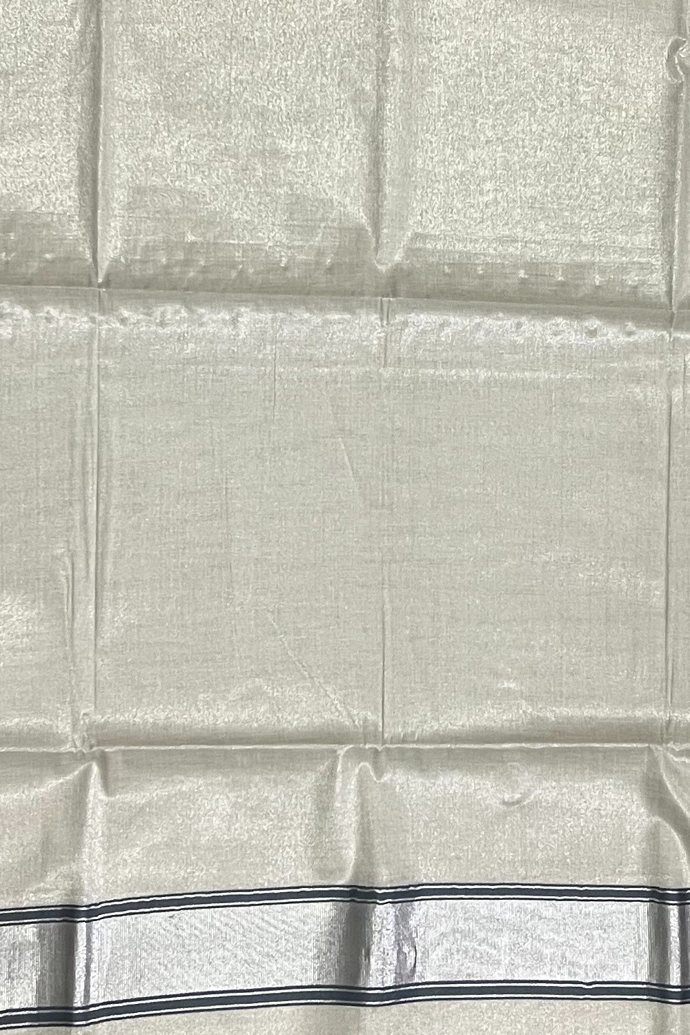 Kerala Silver Tissue Plain Saree with Grey and Silver Designer Border
