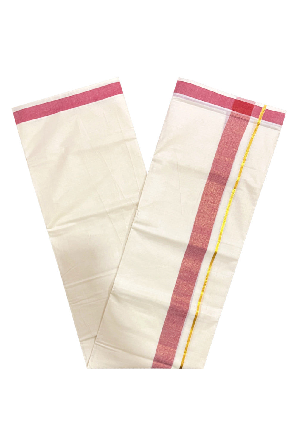 Pure Cotton Double Mundu with Kasavu Red Kara (South Indian Dhoti)