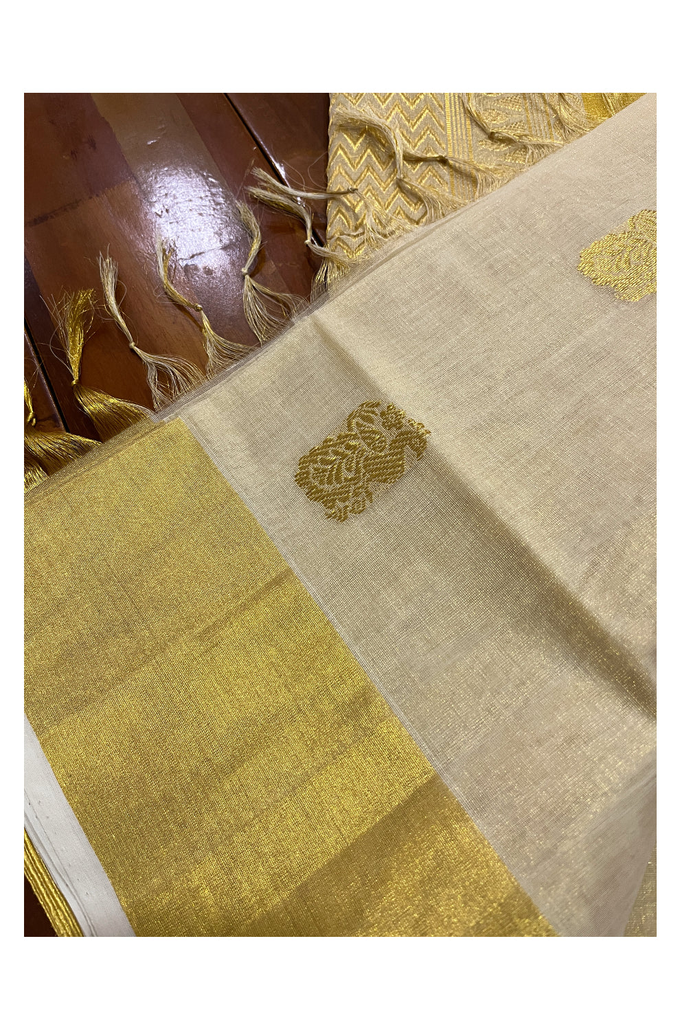 Southloom Premium Handloom Tissue Kerala Saree with Kasavu Heavy Woven Works