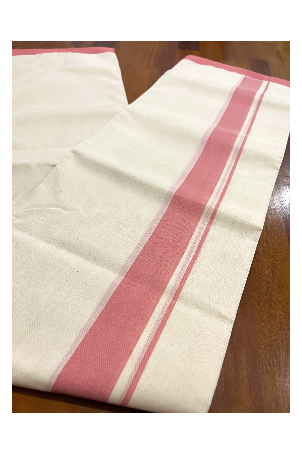 Southloom Premium Handloom Double Mundu with Pink Border