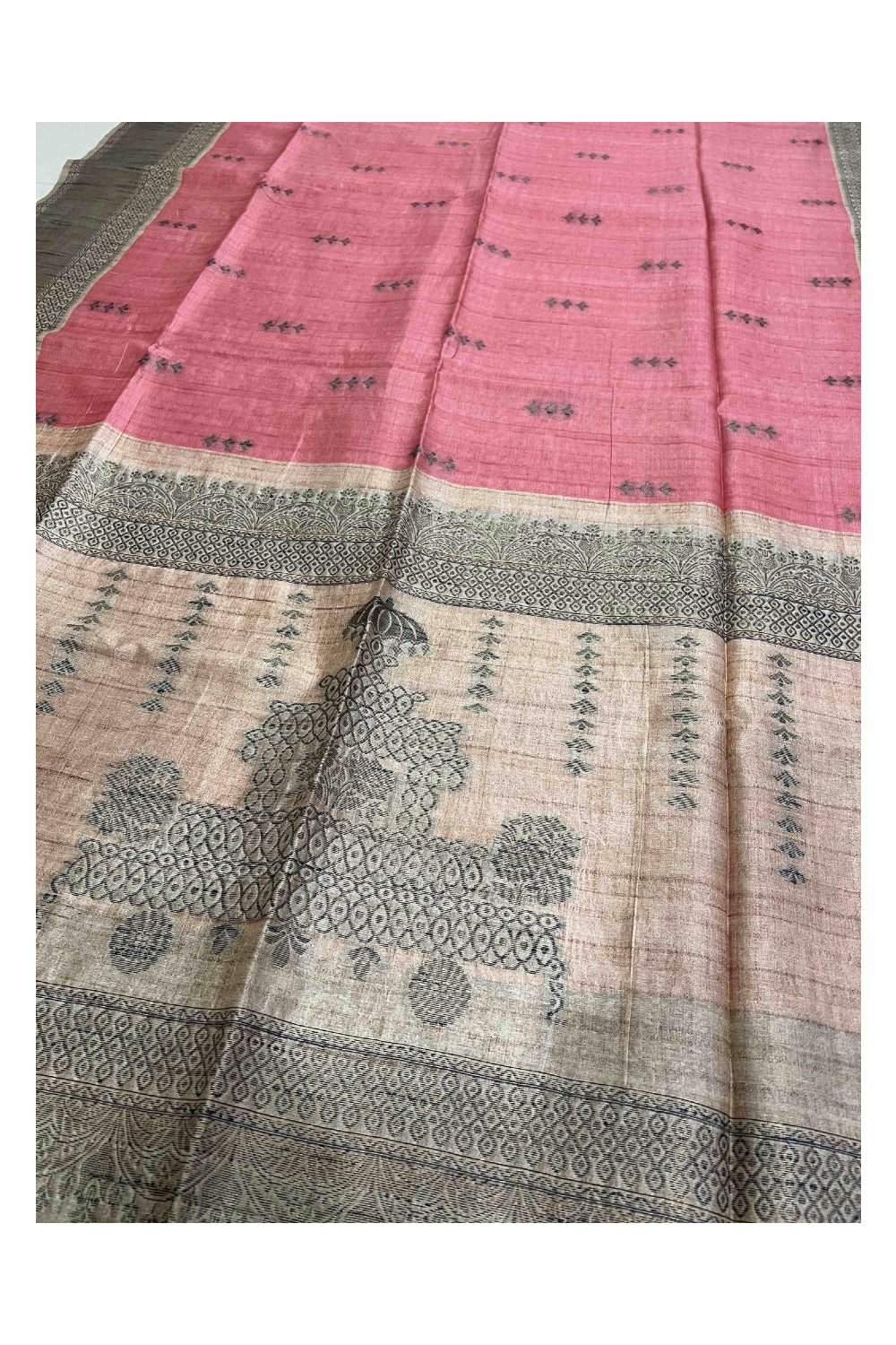 Southloom Pink Semi Tussar Butta Works Saree with Designer Border