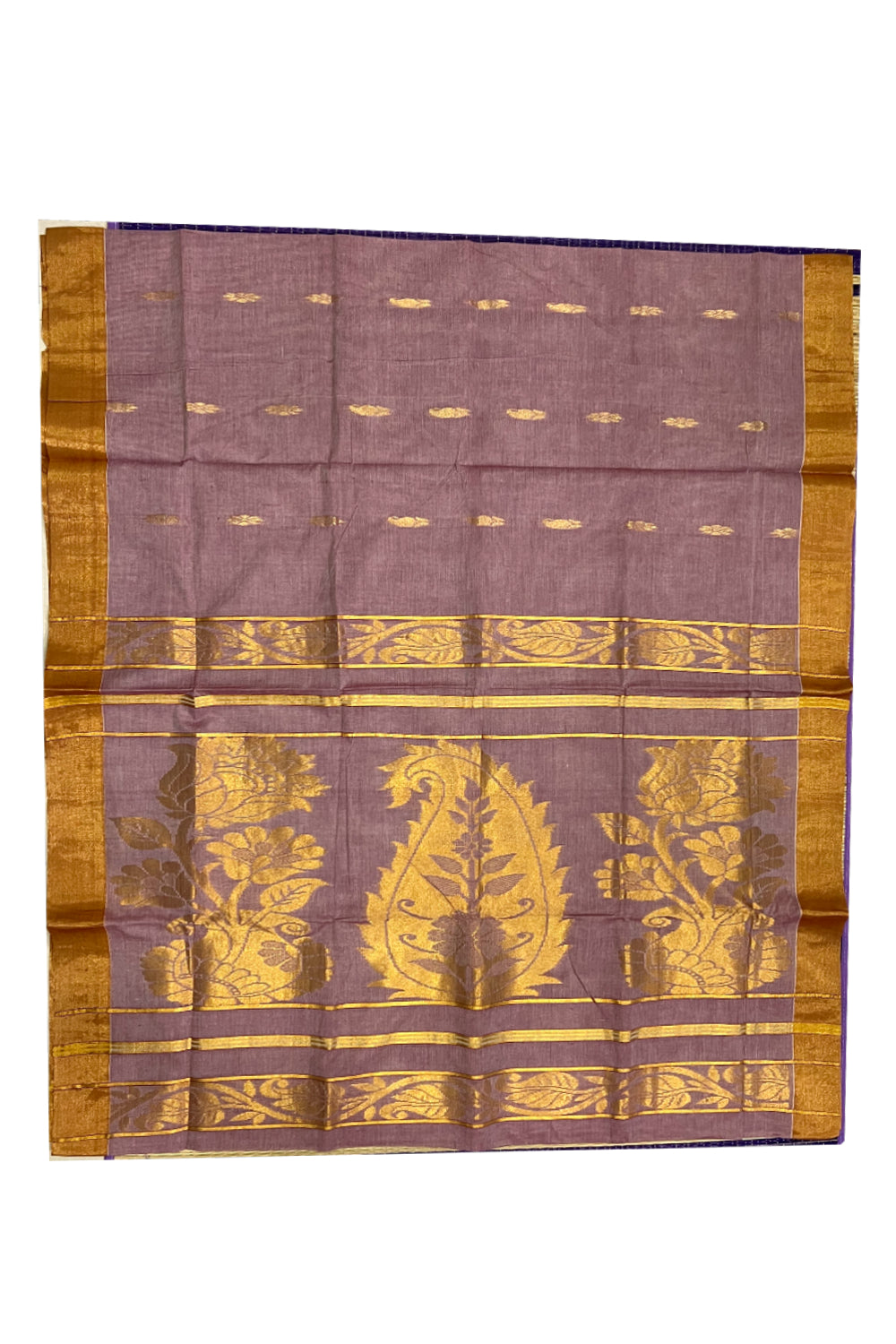 Pure Cotton Dark Red Kerala Saree with Kasavu Woven Works on Body