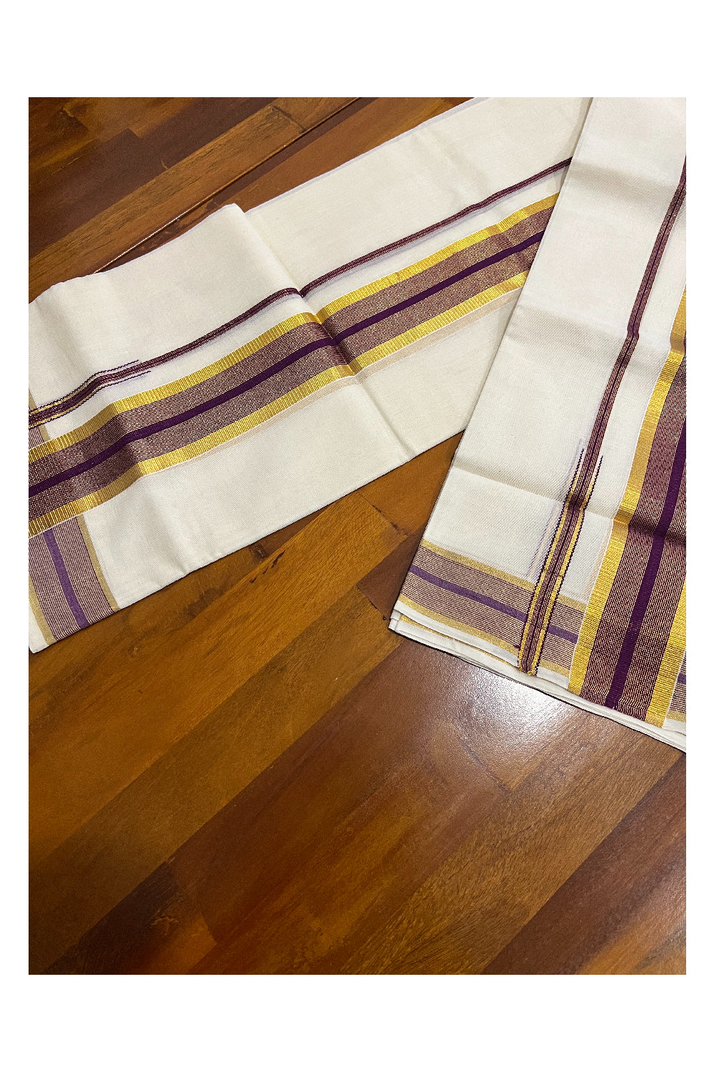 Southloom Premium Handloom Set Mundu with Kasavu and Purple Border 2.80 Mtrs