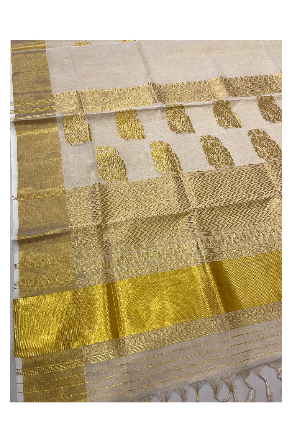 Southloom Premium Handloom Tissue Kerala Saree with Kasavu Heavy Woven Works