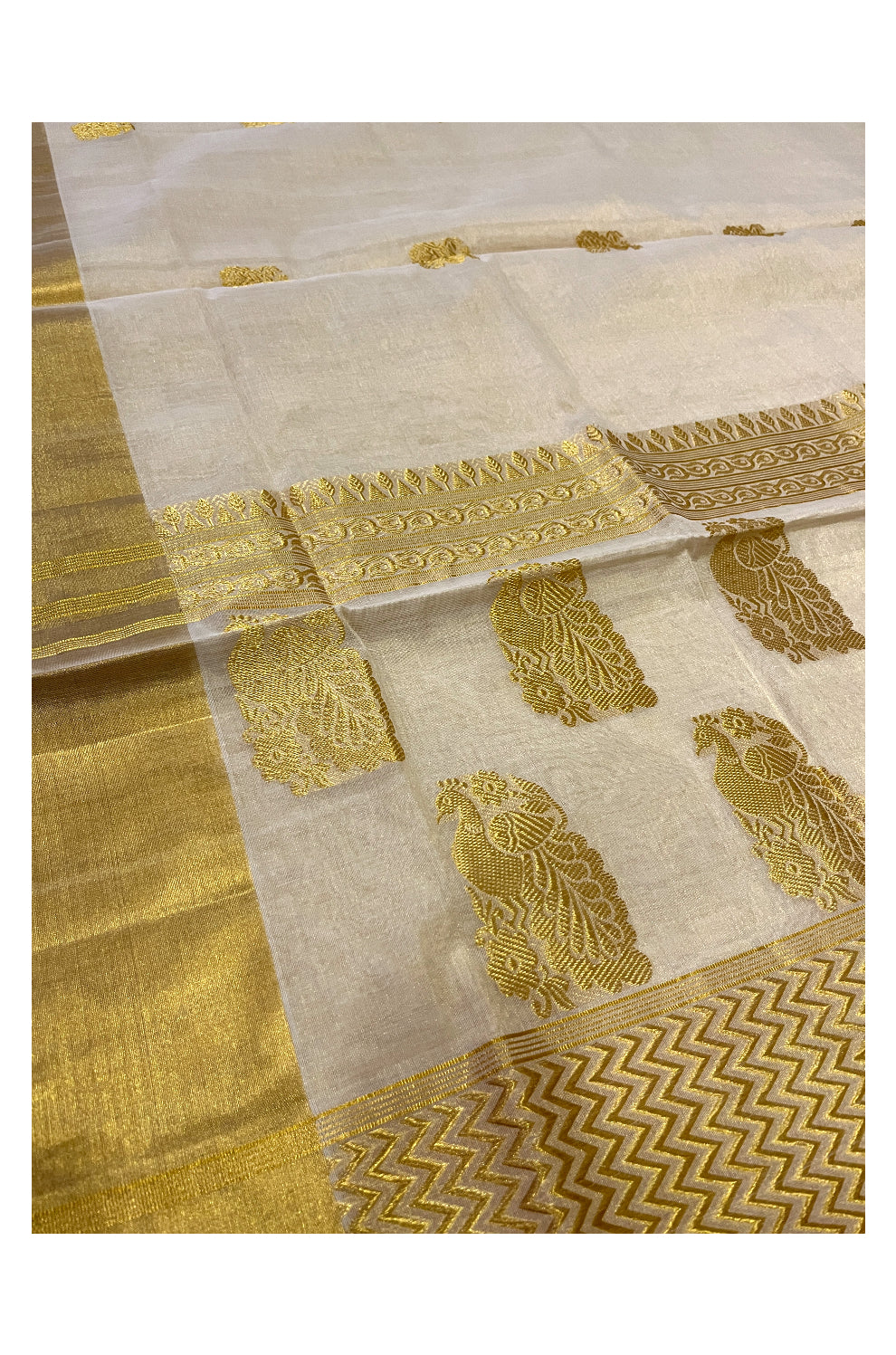 Southloom Premium Handloom Tissue Kerala Saree with Kasavu Heavy Woven Works