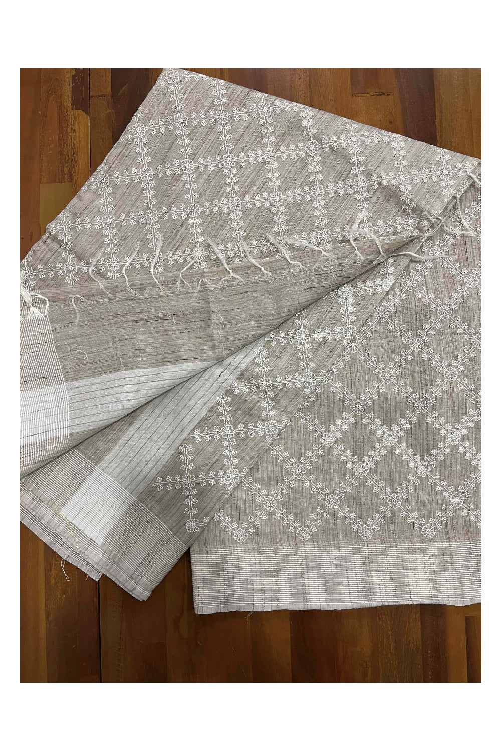 Southloom Cotton Light Brown Thread Work Saree