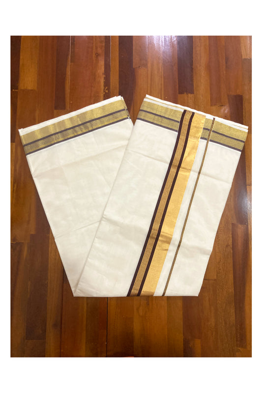 Kerala Pure Cotton Plain Saree with Kasavu and Brown Border