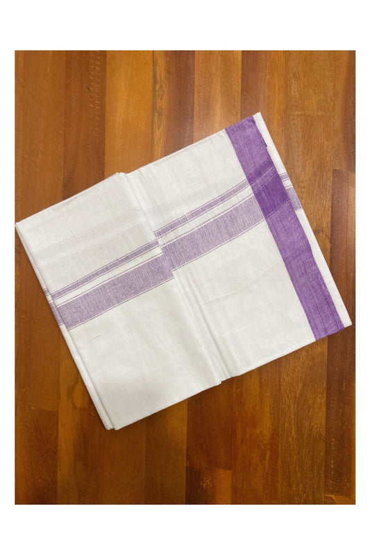 Southloom Premium Handloom Pure White Solid Single Mundu (Lungi) with Violet Border