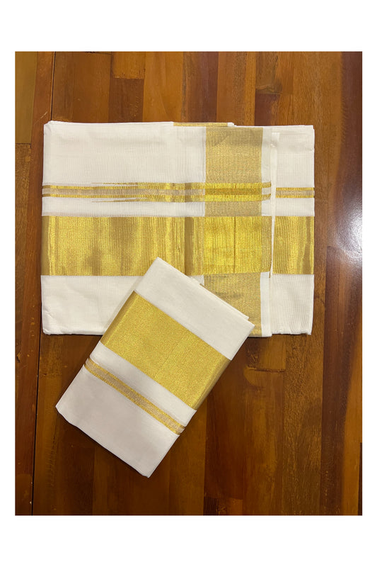 Southloom™ Handloom Plain Double Set Mundu (Mundum Neriyathum) 3 Inch Border
