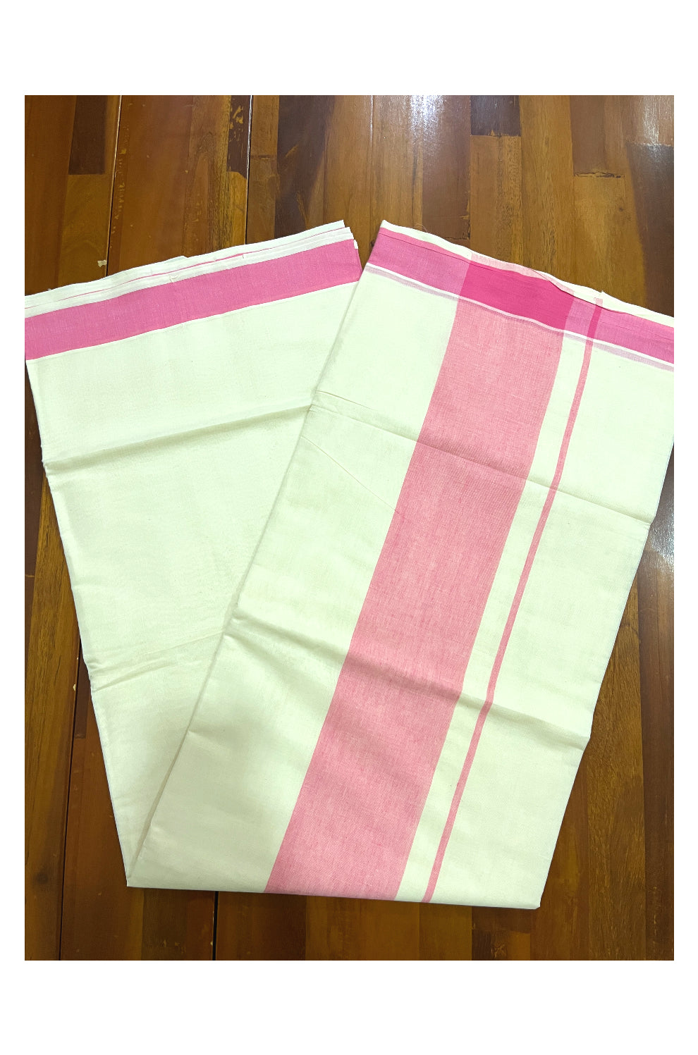 Pure Cotton Kerala Saree with Plain Pink Border