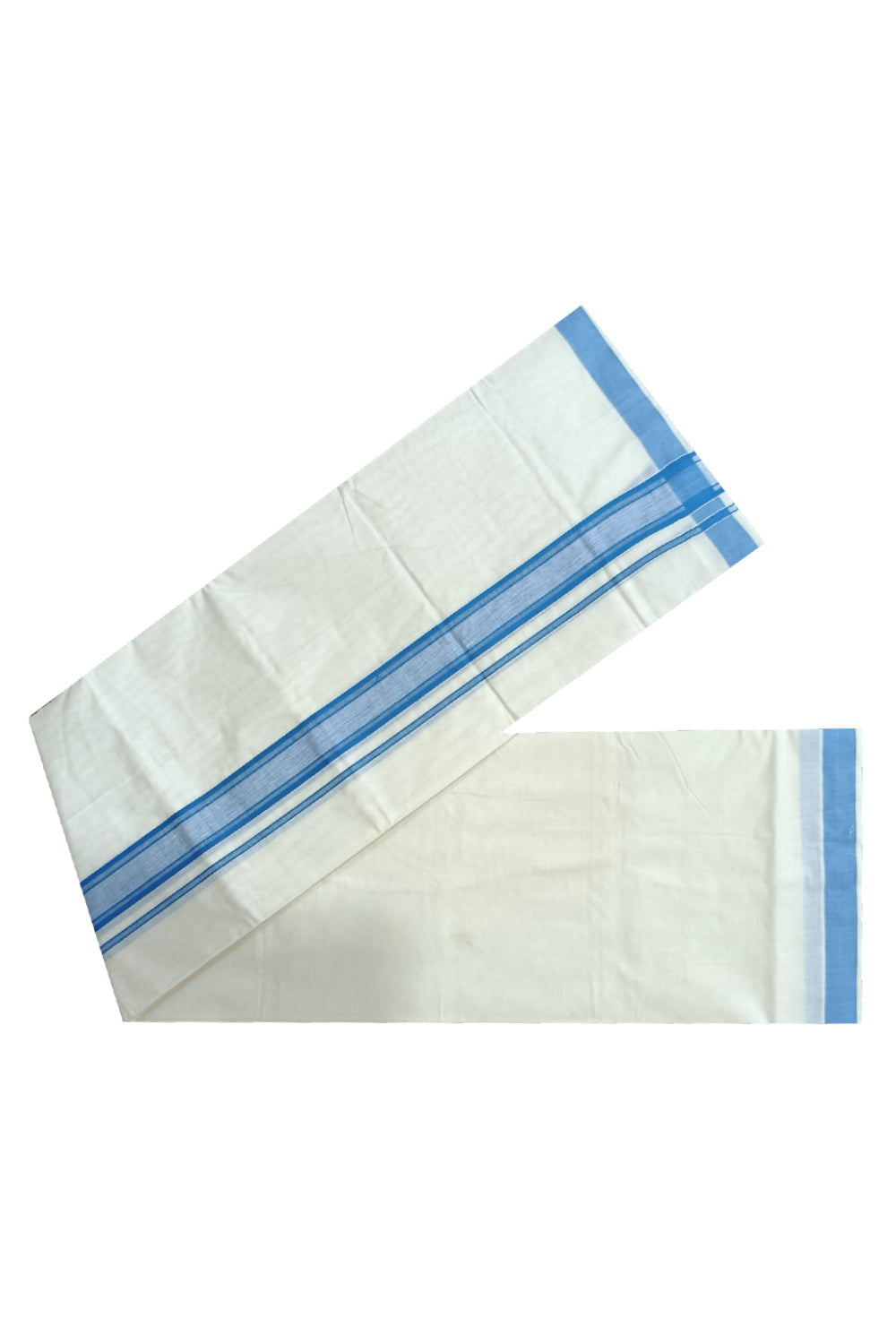 Off White Kerala Double Mundu with Blue Kara (South Indian Dhoti)