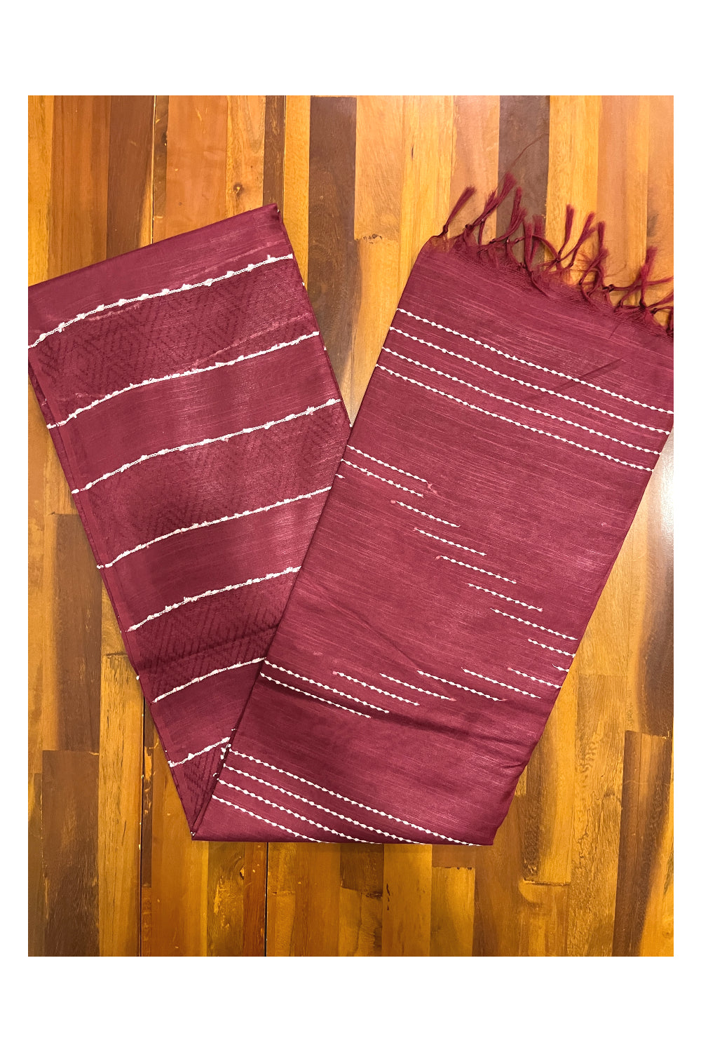 Southloom Cotton Maroon Saree with Designer White Thread works on Body