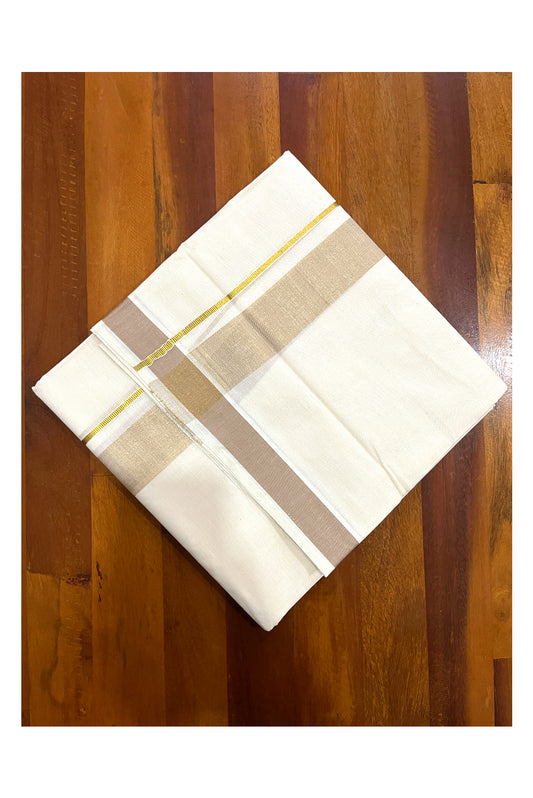 Pure Cotton Double Mundu with Kasavu Light Brown Kara (South Indian Dhoti)