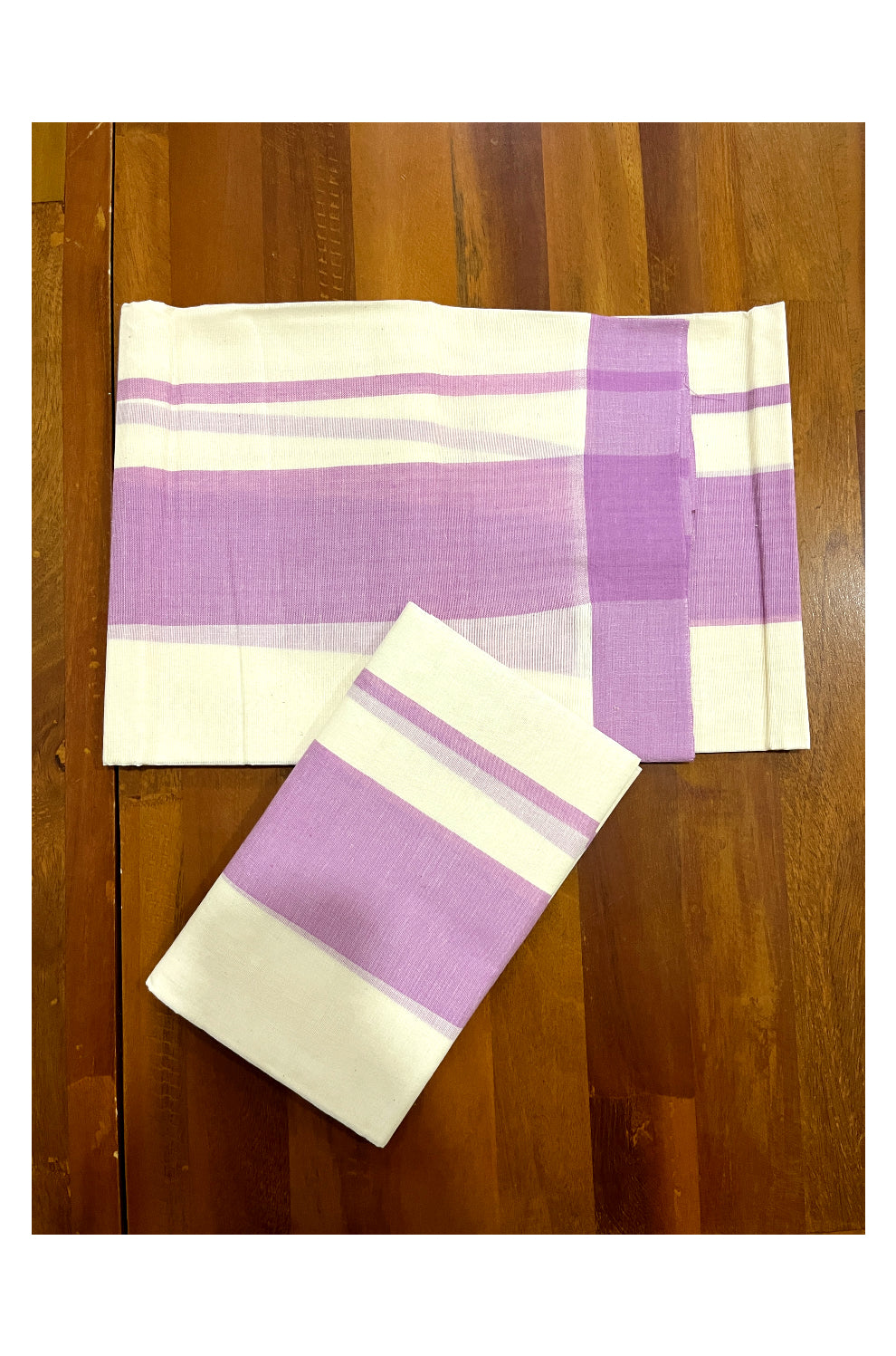 Pure Cotton Single Set Mundu (Mundum Neriyathum) with Violet Border