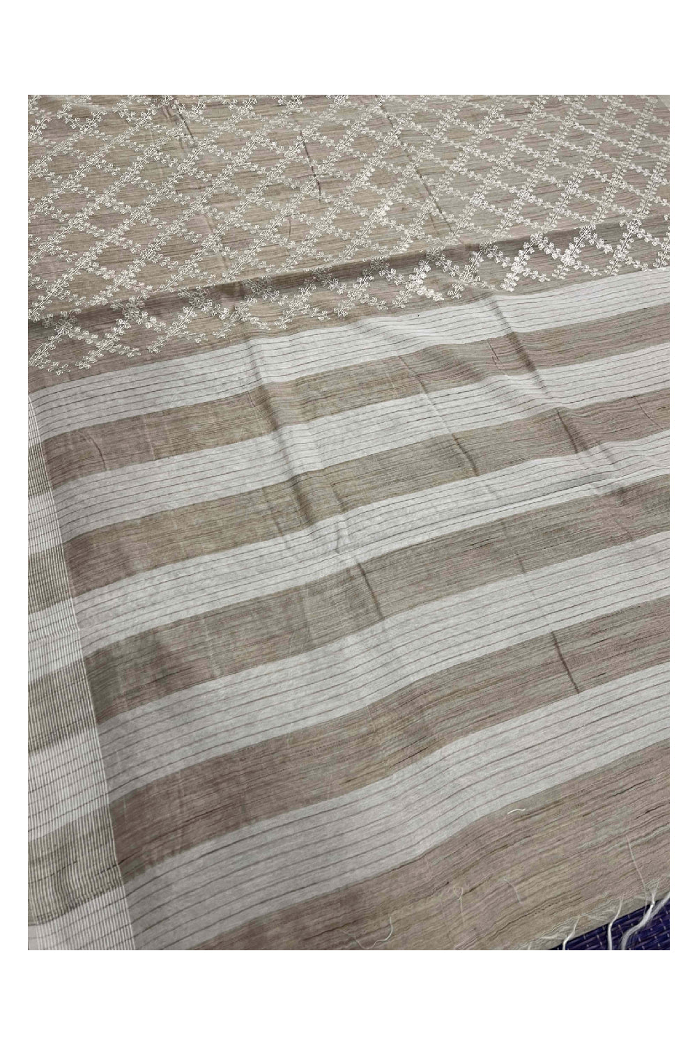 Southloom Cotton Light Brown Thread Work Saree