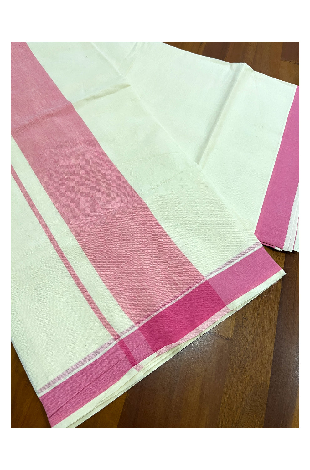 Pure Cotton Kerala Saree with Plain Pink Border