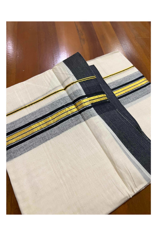 Off White Kerala Double Mundu with Kasavu and Black Border (South Indian Dhoti)