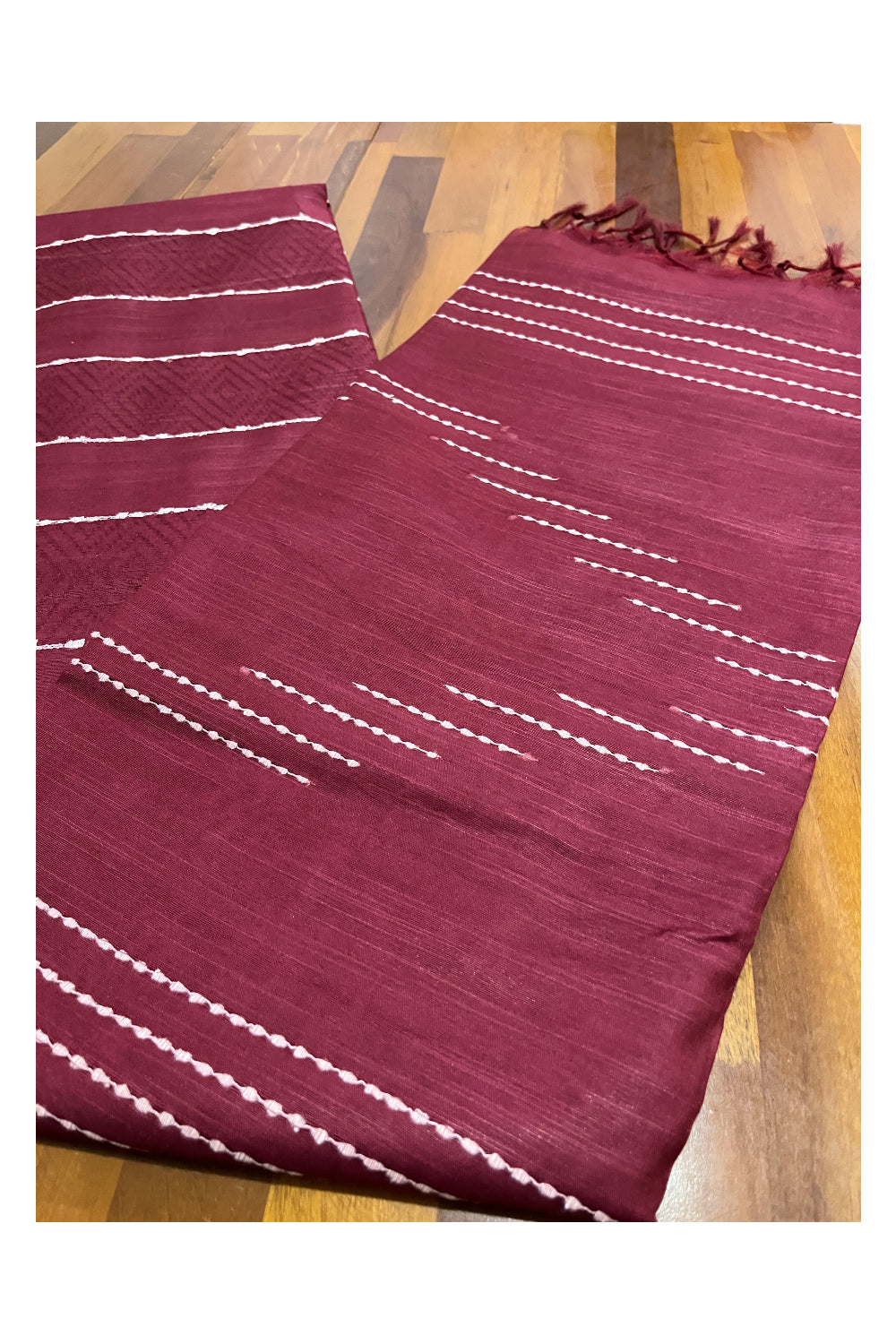 Southloom Cotton Maroon Saree with Designer White Thread works on Body