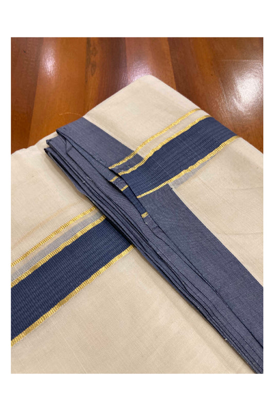 Southloom Balaramapuram Handloom Mundu with Dark Grey and Kasavu Border