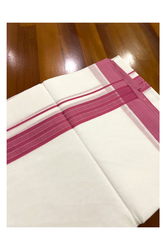 Pure White Cotton Double Mundu with Onion Pink Border (South Indian Dhoti)