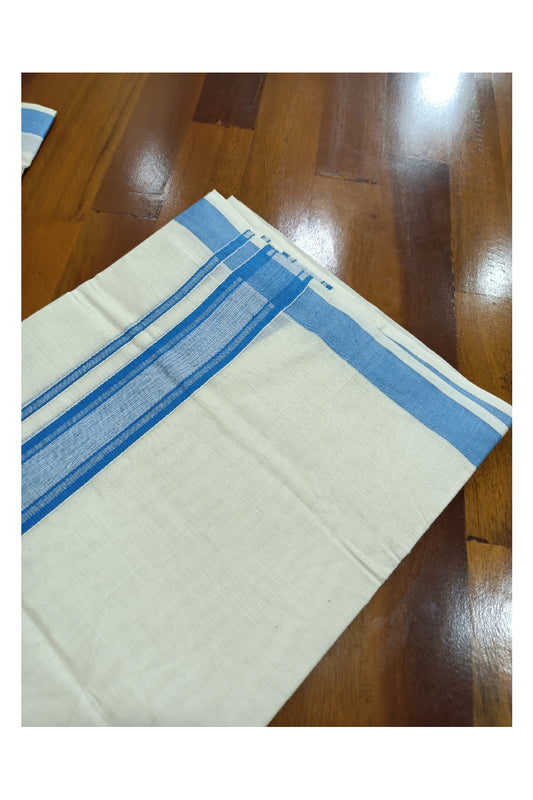 Off White Kerala Double Mundu with Blue Kara (South Indian Dhoti)