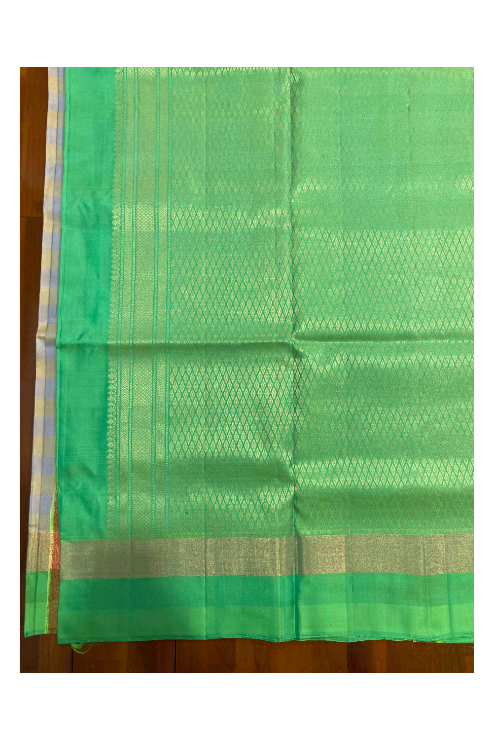 Southloom Handloom Pure Silk Kanchipuram Saree in Yellow Blue Check Design and Floral Motifs