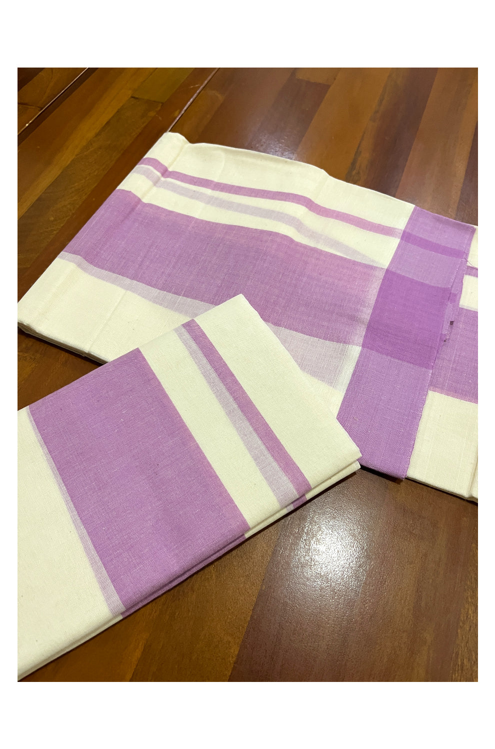 Pure Cotton Single Set Mundu (Mundum Neriyathum) with Violet Border