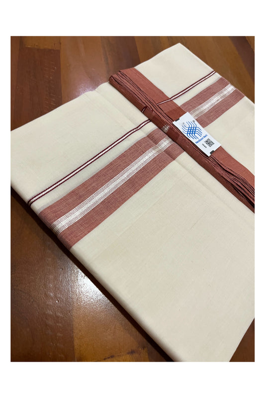 Southloom Premium Unakkupaavu Handloom Wedding Mundu with Brick Red and Silver Kasavu Border