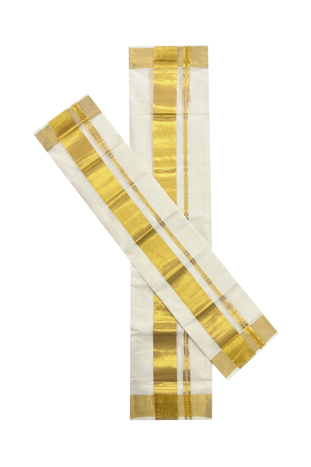 Southloom™ Handloom Plain Double Set Mundu (Mundum Neriyathum) 3 Inch Border